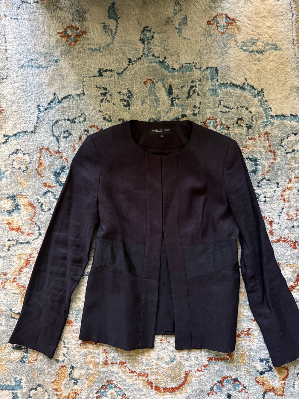 Jones New York Black Collarless Structured Blazer